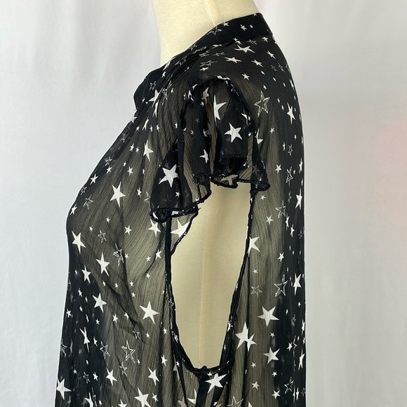 No Boundaries Black Sheer Top w/Stars, Cap Sleeves & Hi-Lo Hem- Size XXL (19) Jr - Picture 7 of 15